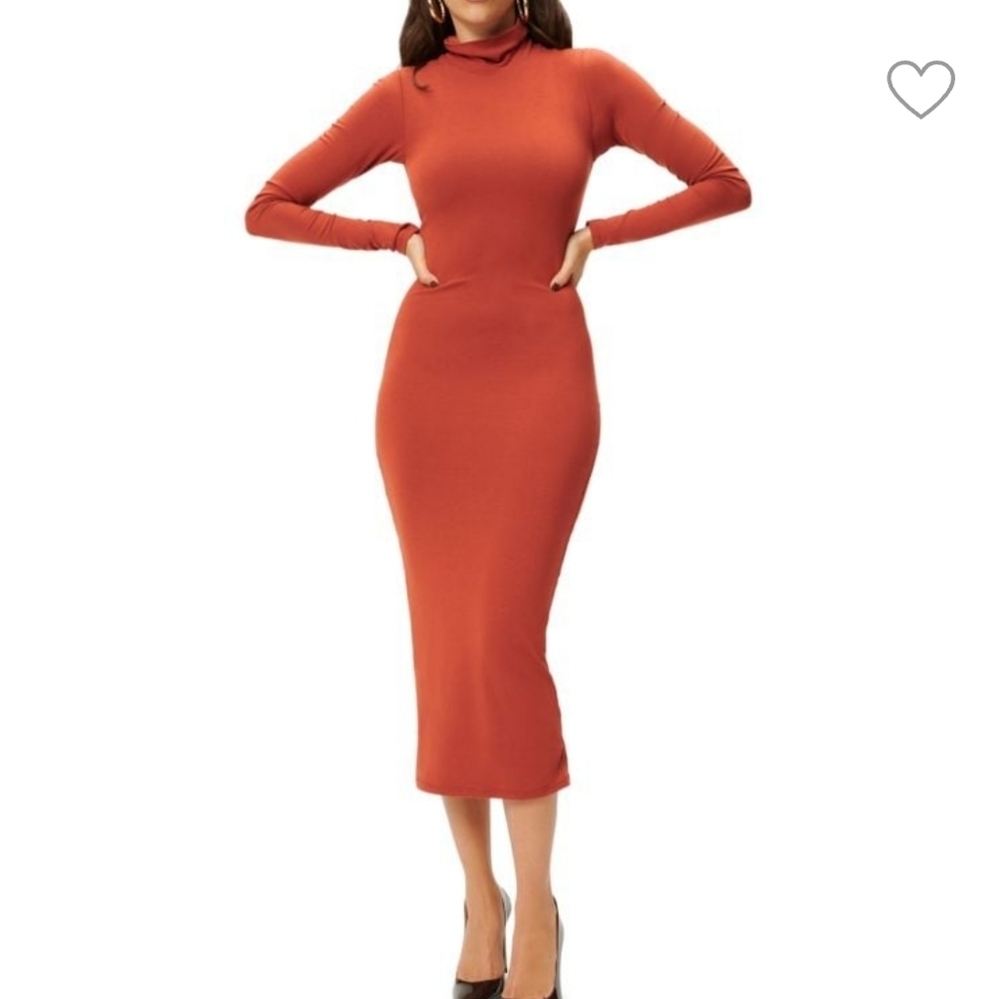 GOOD American Sundown Turtleneck Midi Bodycon Dress in Brick Size 8/10